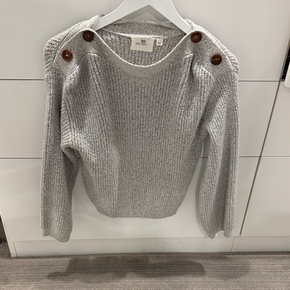 Sita Murt Heather Gray Button-Shoulder Knit Sweater - Women